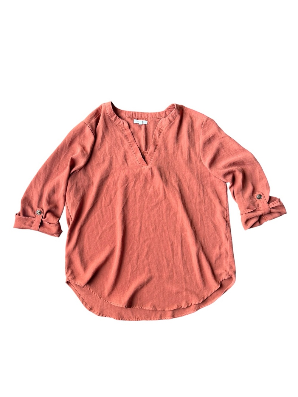 Maurices Coral-Orange V-Neck Roll-Tab Tunic Size M